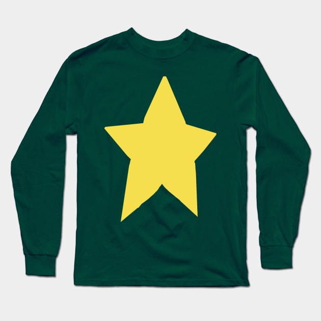 Yellow Star On Green Long Sleeve T-Shirt by ellenhenryart